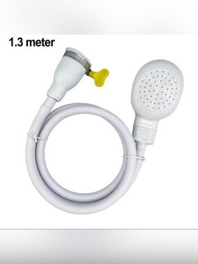 2 Portable White Shower Head with Hose and Yellow Valve